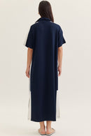 Contrast Collar Solid Maxi Dress