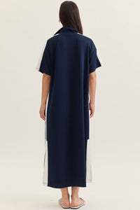 Contrast Collar Solid Maxi Dress