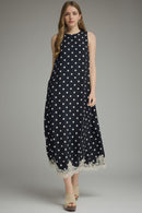 Lace Detailed Polka Dot Maxi Dress
