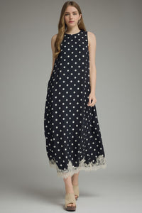 Lace Detailed Polka Dot Maxi Dress