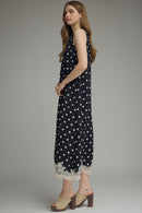 Lace Detailed Polka Dot Maxi Dress
