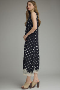 Lace Detailed Polka Dot Maxi Dress