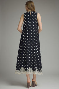 Lace Detailed Polka Dot Maxi Dress