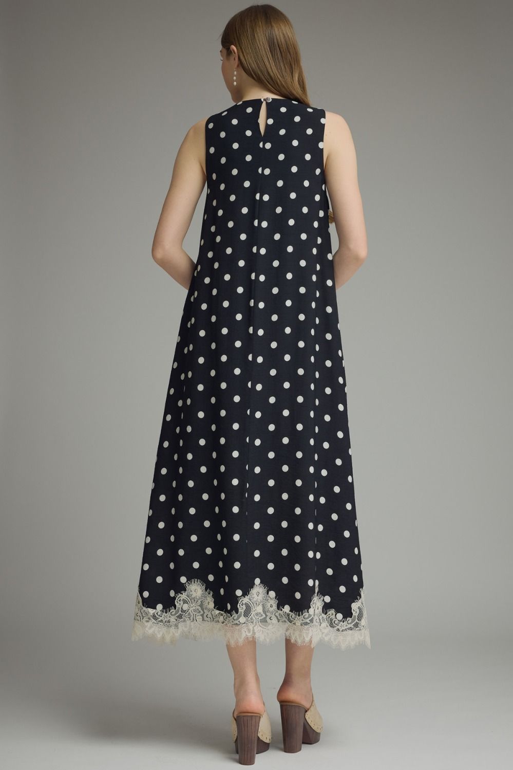 Lace Detailed Polka Dot Maxi Dress