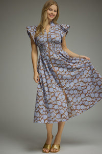 Zip Up Floral Midi Dress