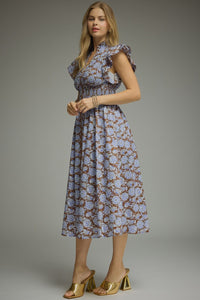 Zip Up Floral Midi Dress