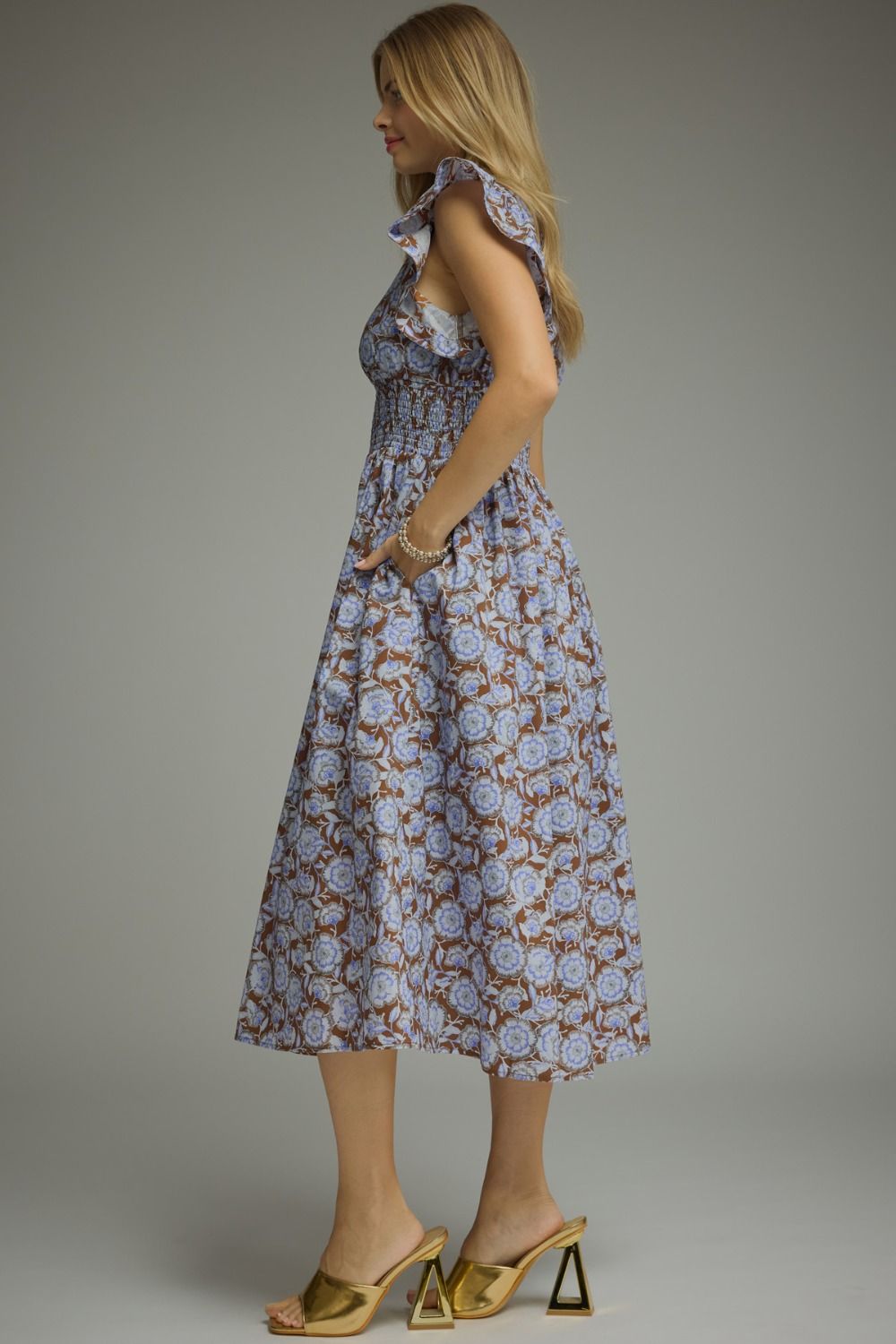 Zip Up Floral Midi Dress