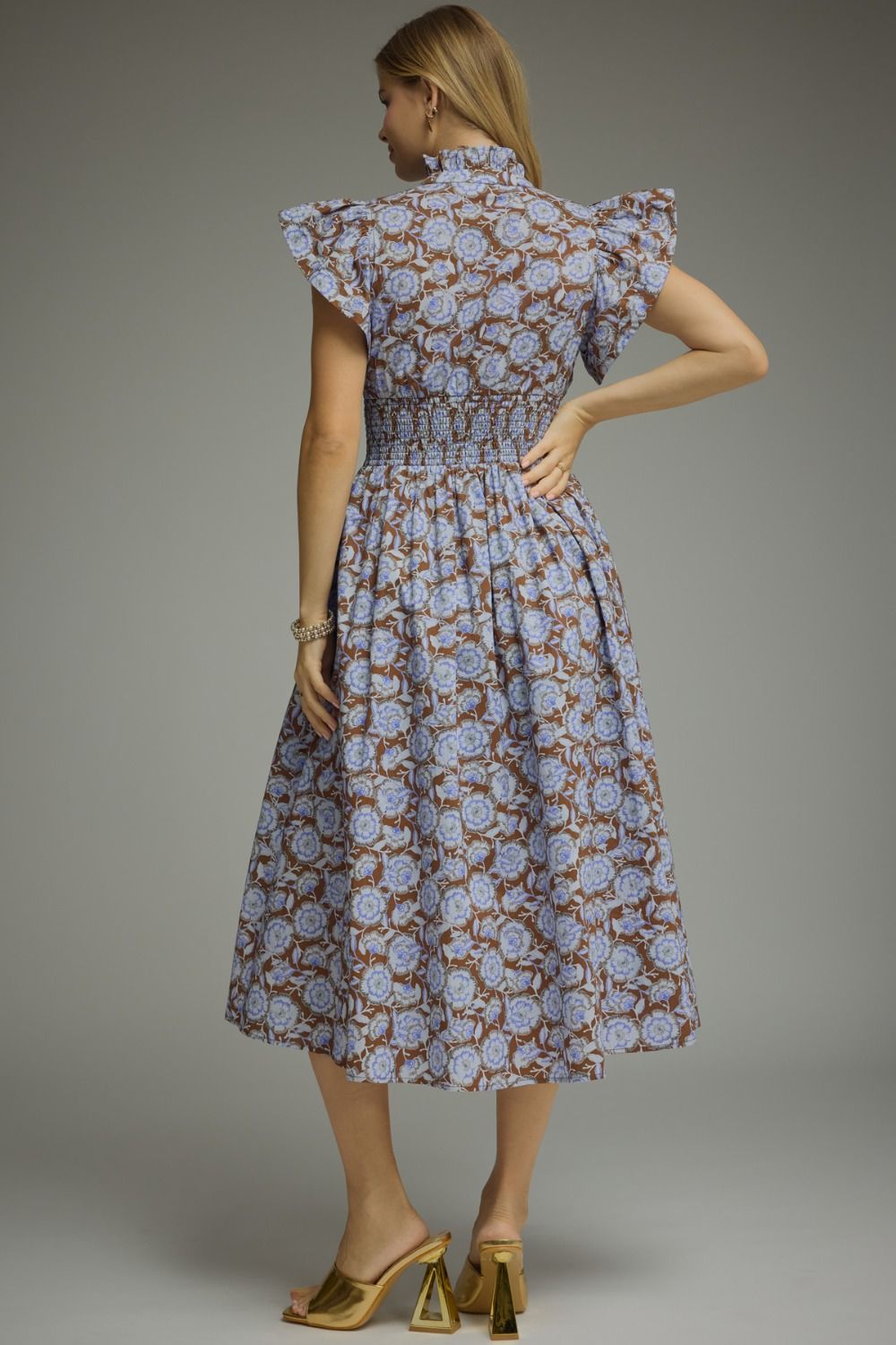 Zip Up Floral Midi Dress