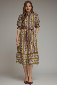 Floral Stripe Print Midi Dress