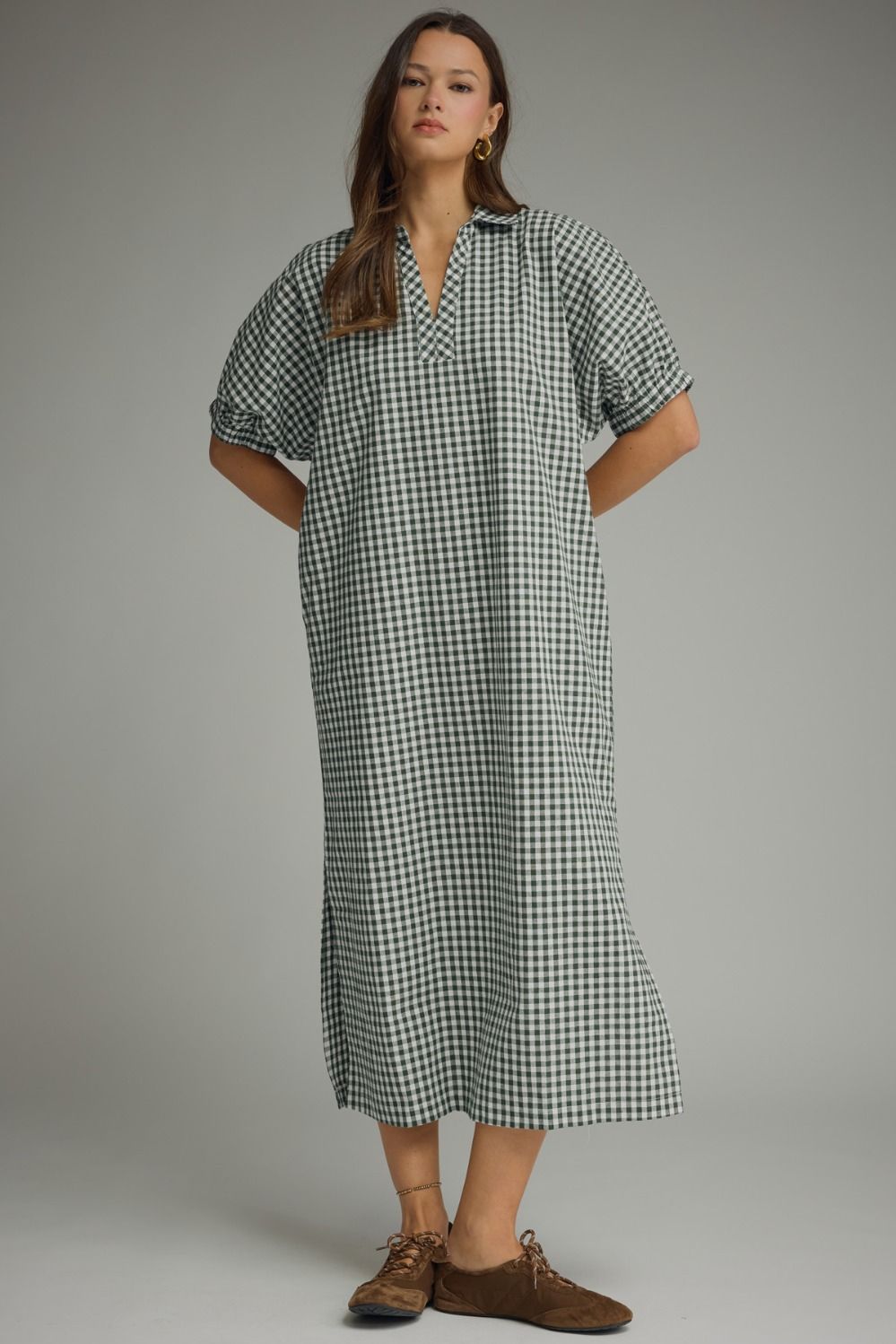 Green Plaid Midi Dress
