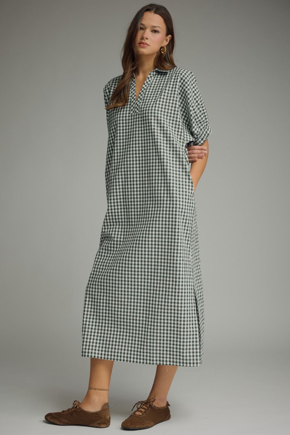 Green Plaid Midi Dress