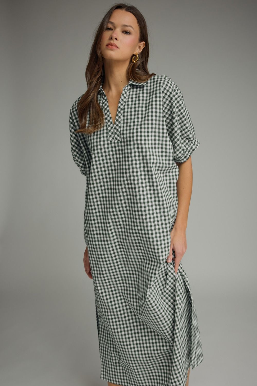 Green Plaid Midi Dress
