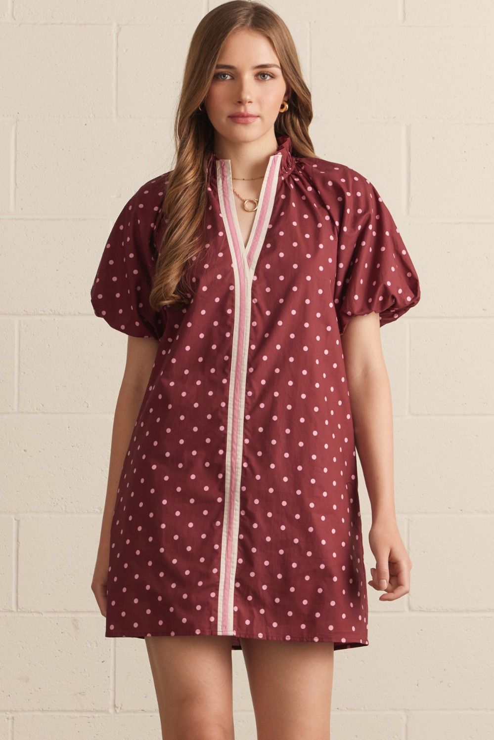 Contrast Binding Polka Dot Dress