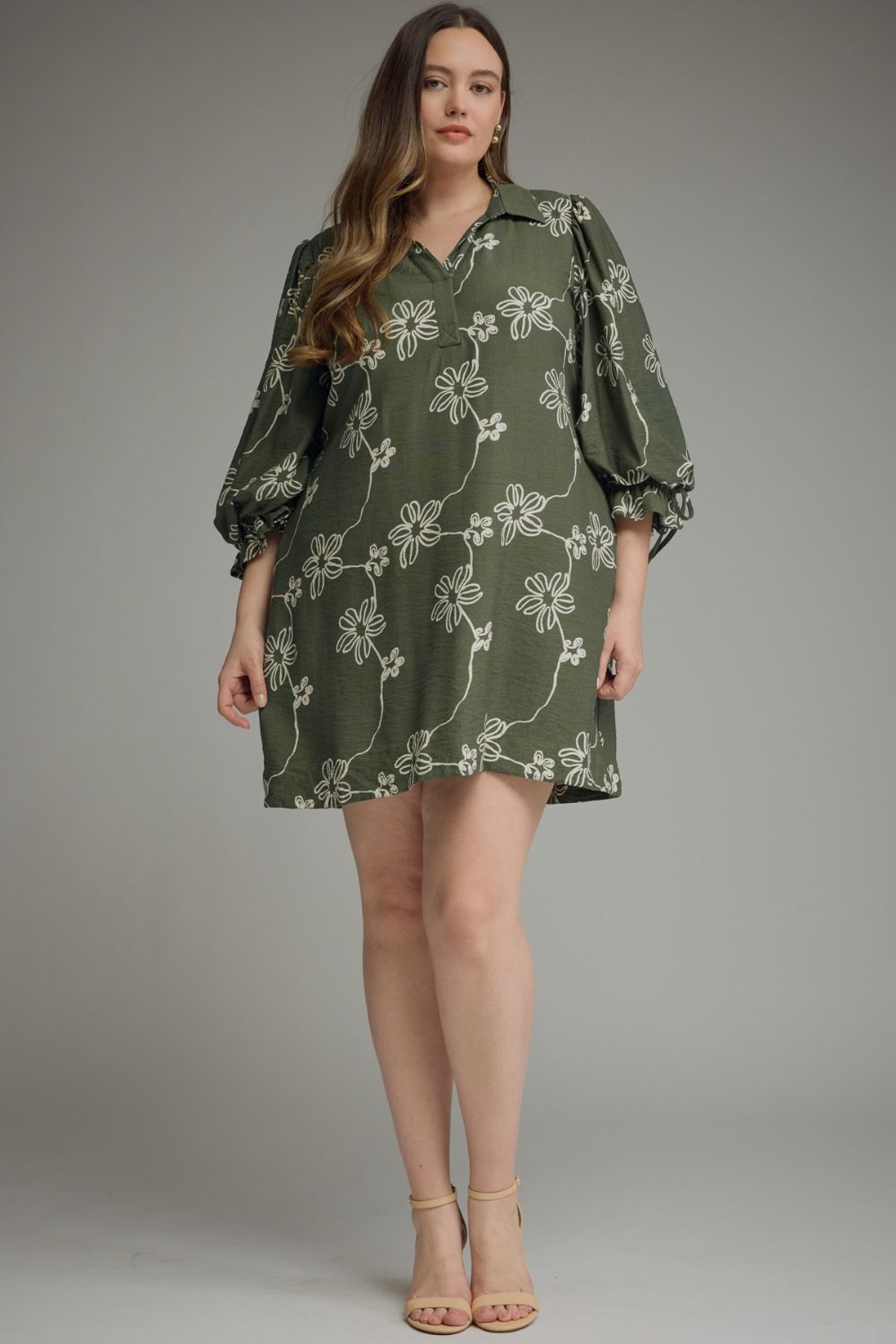 Floral Printed Balloon Sleeve Mini Dress