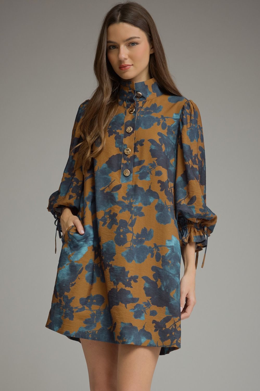 Floral Mock Neck Mini Dress