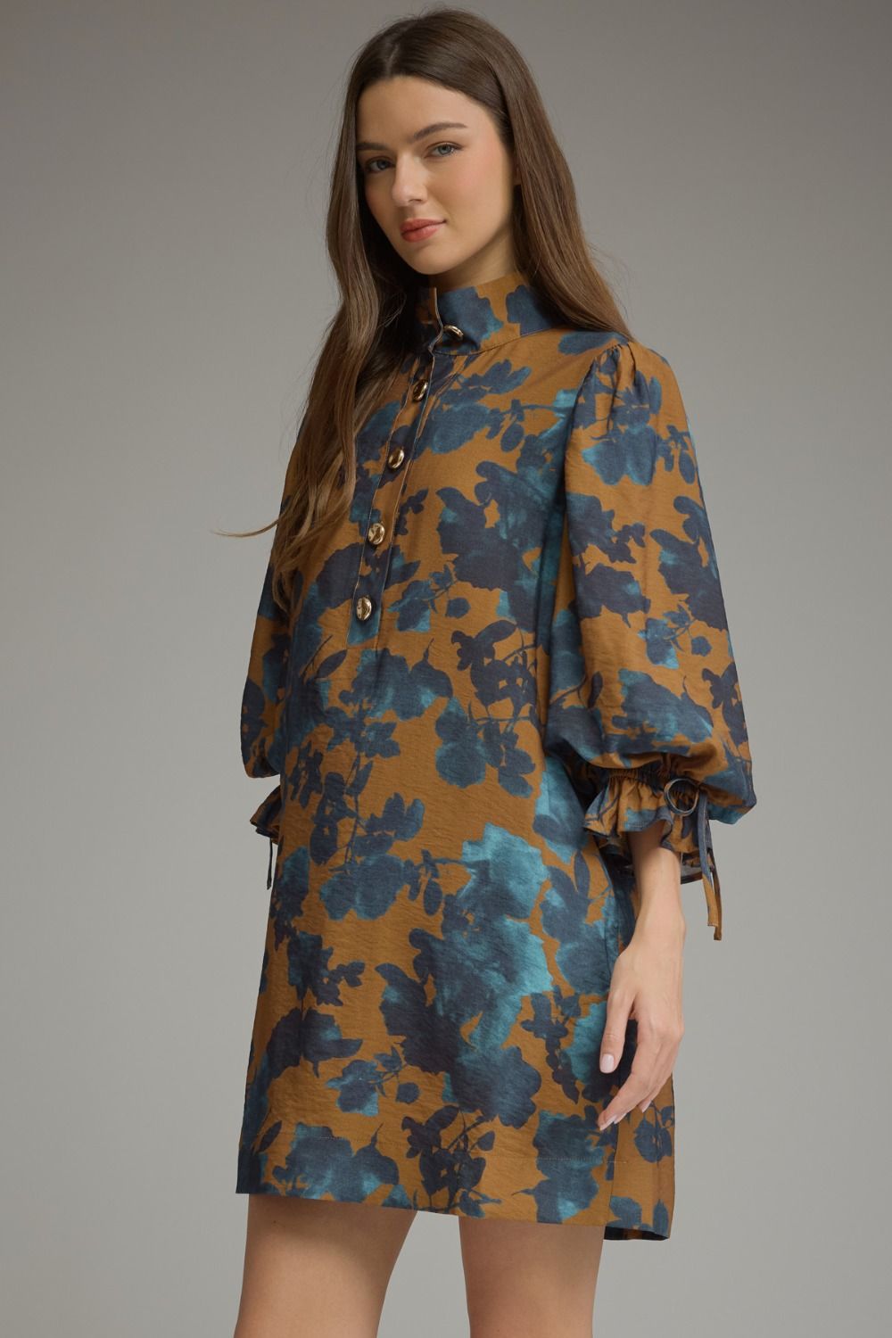 Floral Mock Neck Mini Dress