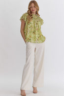 Ruffle Yoke Floral Blouse