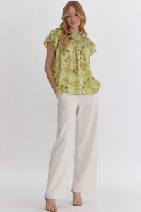 Ruffle Yoke Floral Blouse