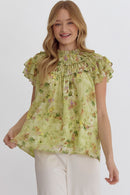 Ruffle Yoke Floral Blouse