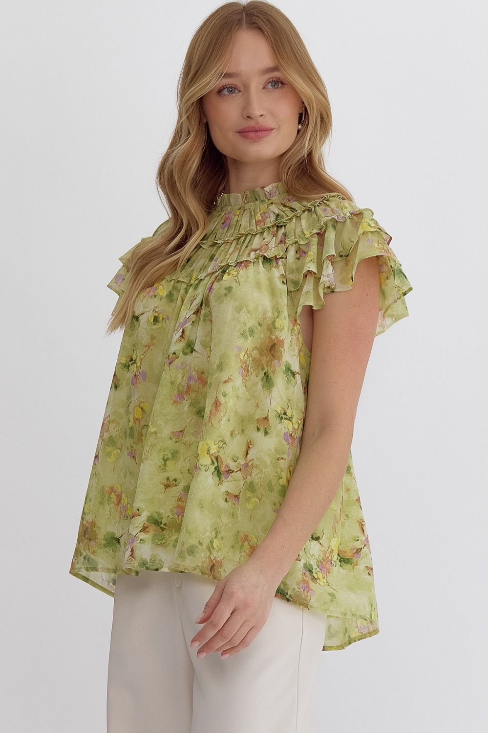 Ruffle Yoke Floral Blouse