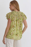 Ruffle Yoke Floral Blouse