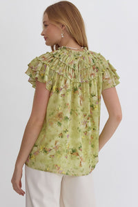 Ruffle Yoke Floral Blouse