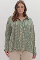 Green Striped Button-Down