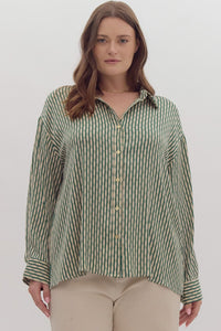 Green Striped Button-Down
