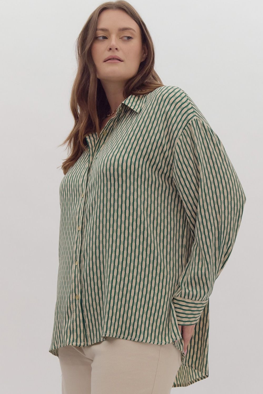 Green Striped Button-Down