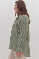 Green Striped Button-Down