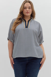 Navy Striped Dolman Top