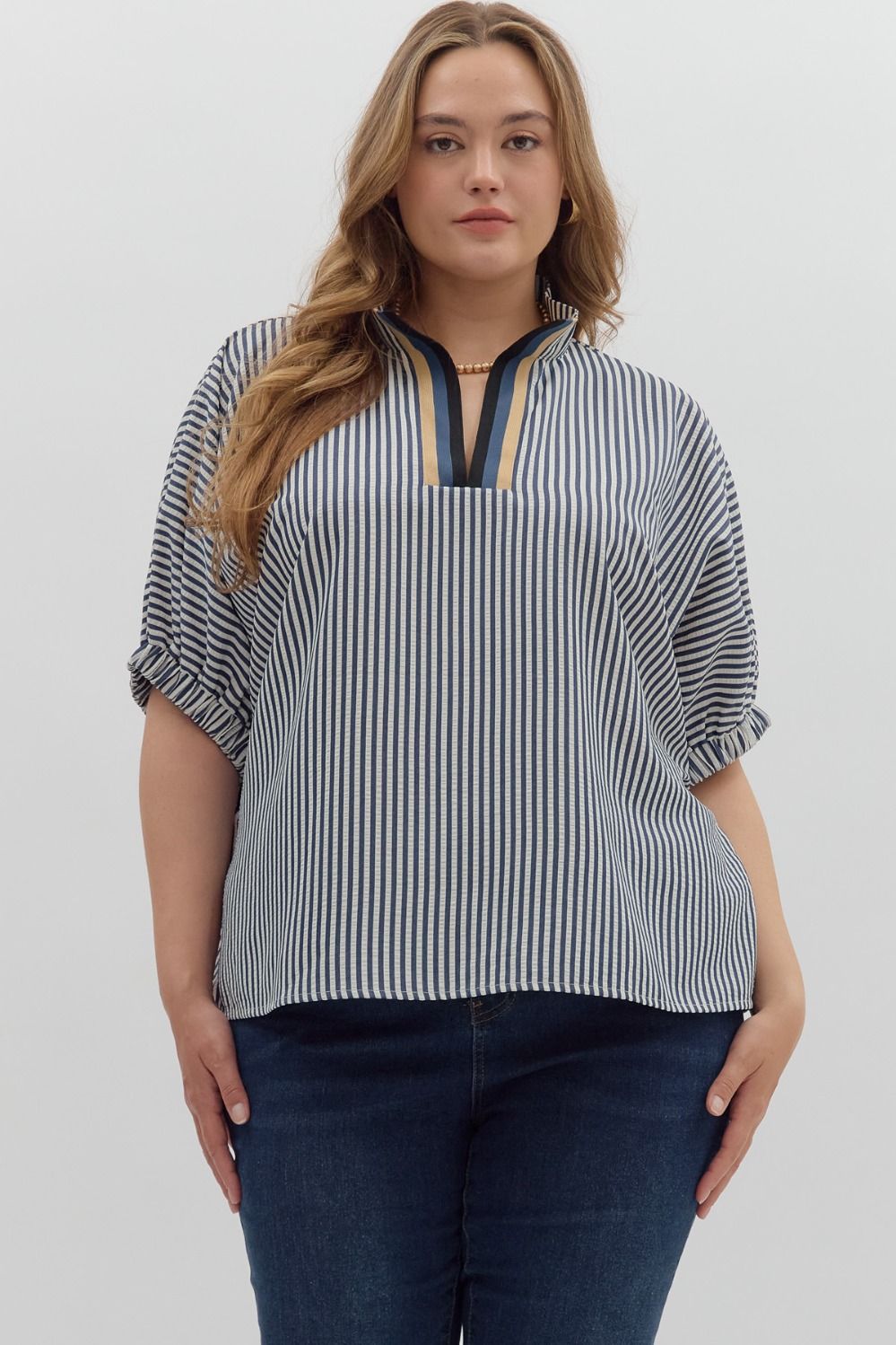 Navy Striped Dolman Top