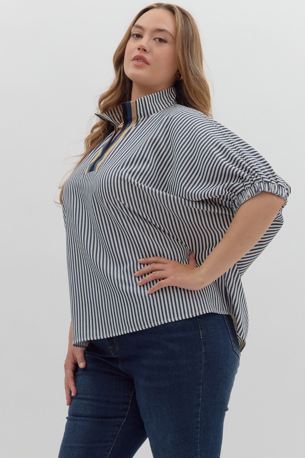 Navy Striped Dolman Top
