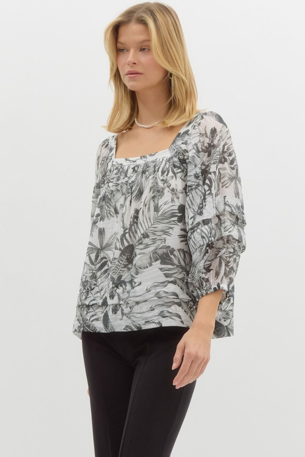 Tropical Square Neck Blouse