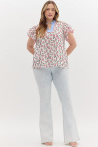 Floral Ruffle Collar Top