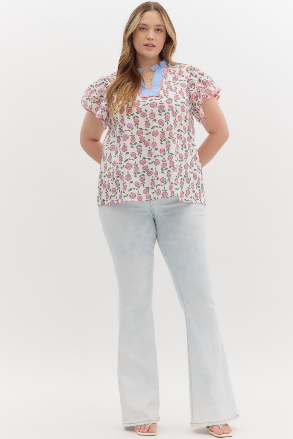 Floral Ruffle Collar Top