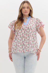 Floral Ruffle Collar Top