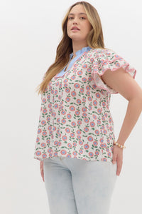 Floral Ruffle Collar Top