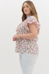 Floral Ruffle Collar Top