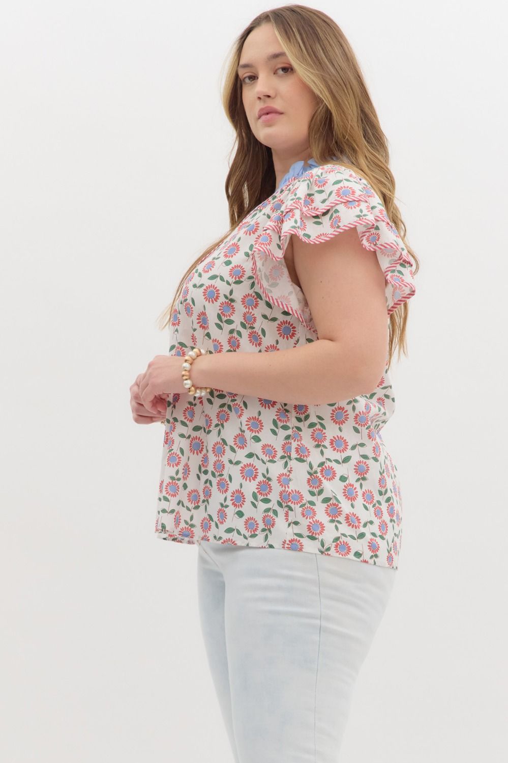 Floral Ruffle Collar Top