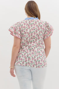 Floral Ruffle Collar Top
