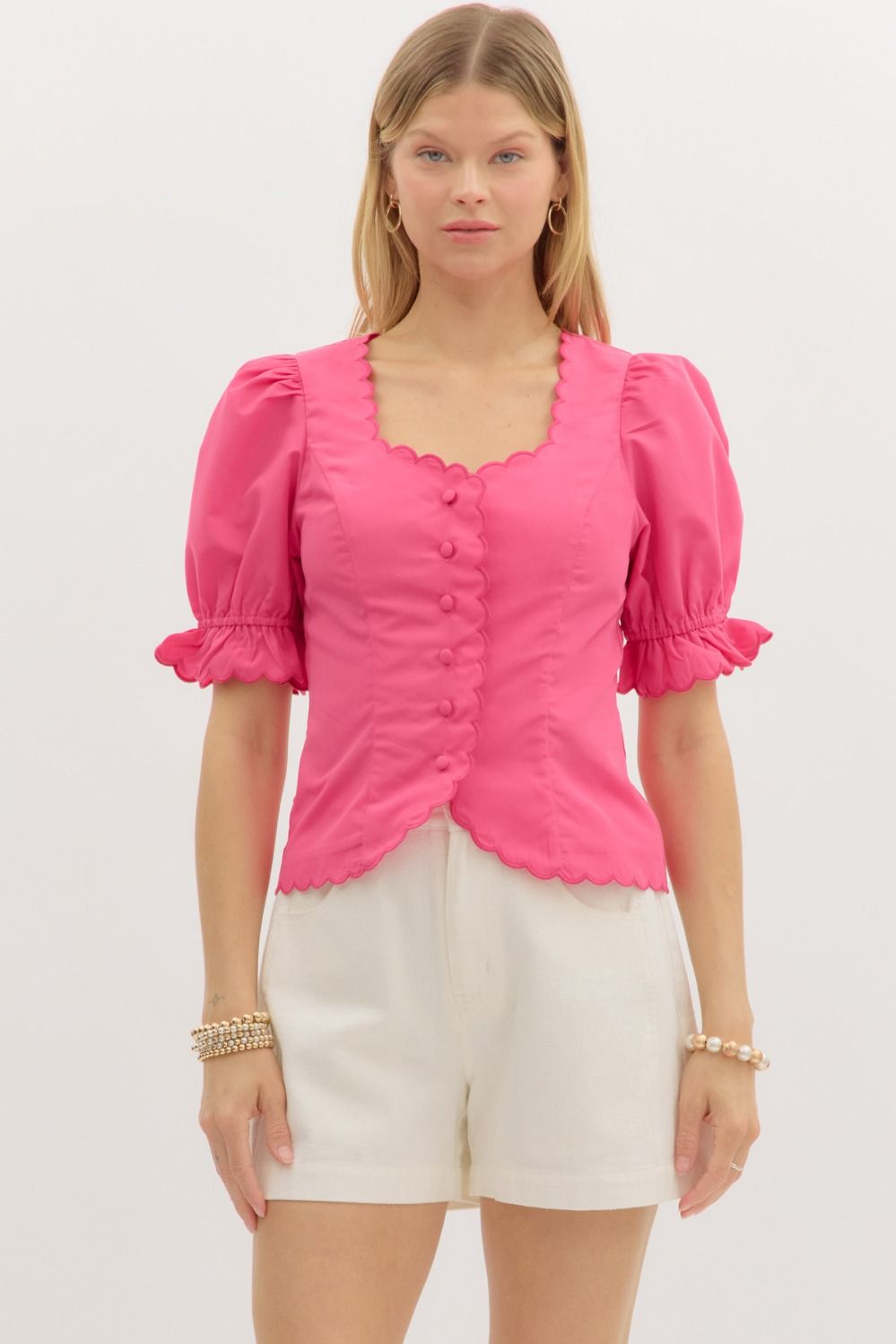 Scalloped Trim Button-Up Top