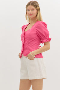 Scalloped Trim Button-Up Top