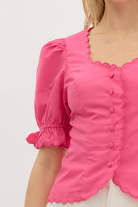 Scalloped Trim Button-Up Top