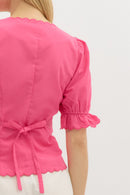 Scalloped Trim Button-Up Top