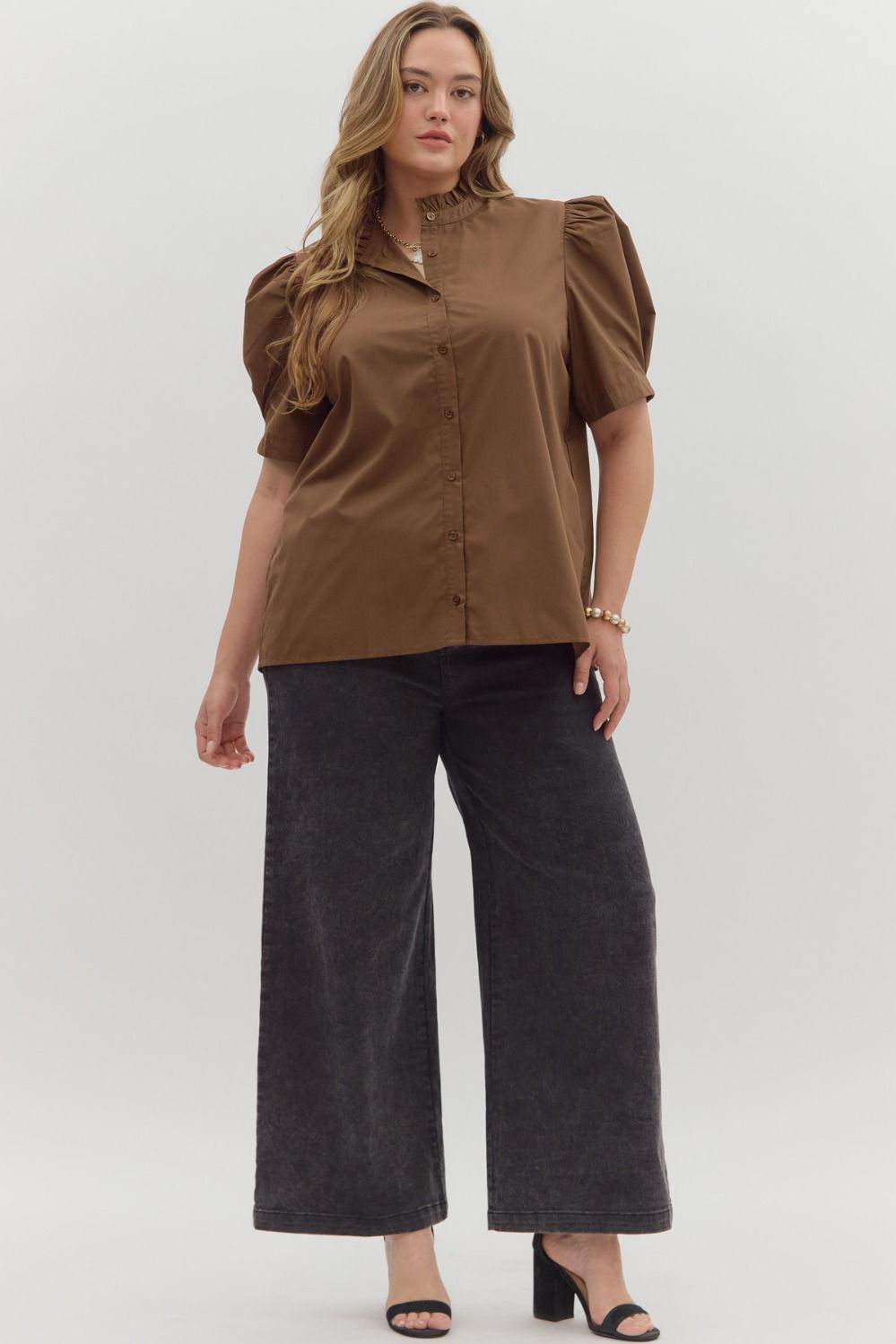 Puff Sleeve Solid Blouse