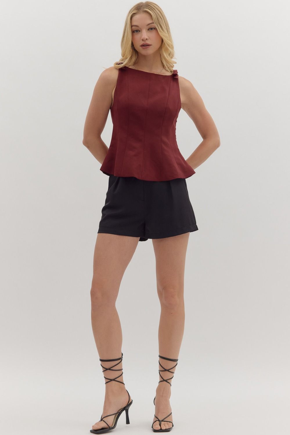 Boatneck Bow Shoulder Blouse