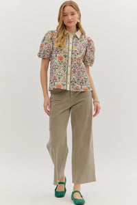 Contrast Collar Floral Blouse