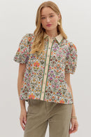 Contrast Collar Floral Blouse