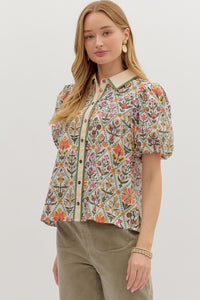 Contrast Collar Floral Blouse